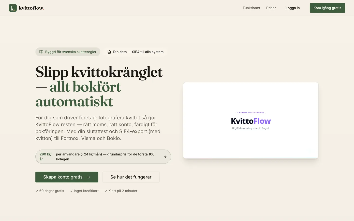 The KvittoFlow website